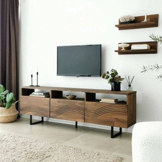 Dmora Dmora - Mueble De Televisi&oacute;n Solanis, Aparador De Sal&oacute;n, Mueble Bajo Para Tv, Base De Pared Equipada, 170x30h40 Cm, Nuez, Con Embalaje Reforzado
