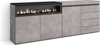 Skraut Home Aparador efecto madera cemento 207x35x75cm chimenea efecto fuego