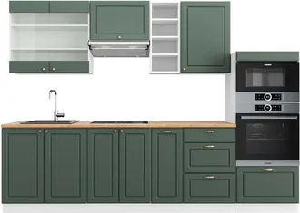 Vicco Mueble De Cocina Fame-line, Verde-dorado Casa De Campo/blanco, 280 Cm, Et Roble
