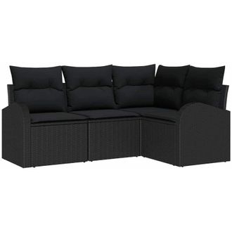 vidaXL Garden Sofa Set with Cushion 4 pcs Black Poly Rattan vidaXL