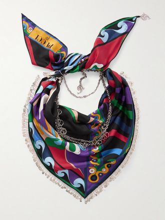Pucci Foulard In Twill Di Seta Stampato Con Decorazioni - Nero