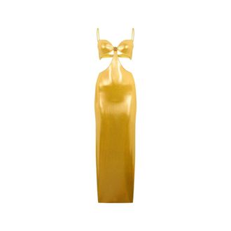 Roberto Cavalli Gowns, female, Yellow, Size: XS Long Golden Satin Dress