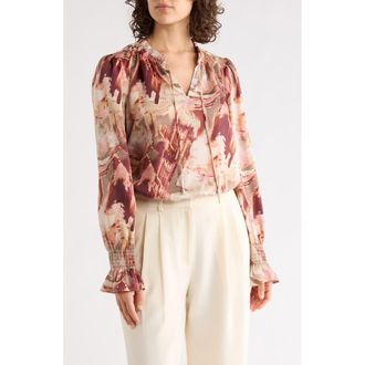 DKNY Printed Long Sleeve Top in Travertine/City Clay Multi at Nordstrom Rack, Size X-Small