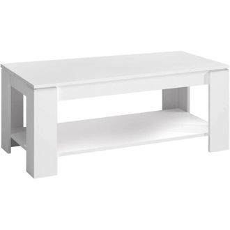 Dmora Mesa baja Dbara, Mesa de centro con balda elevable, Mesa de centro para la sala de estar, 102x50h43/54 cm, blanco mate - Dmora