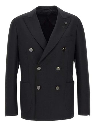 Lardini double-breasted blazer - men - Cupro/Spandex/Elastane/Virgin Wool/Viscose - 50 - Black