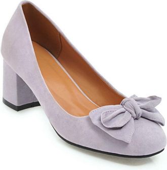Generic Womens Block Heel Court Shoes Slip-On Suede Everyday Casual Pumps Evening Party Heels with Bow,Purple,1.5 UK