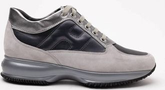 Hogan Womens Interactive Allacciato Leather Sneakers In Grey