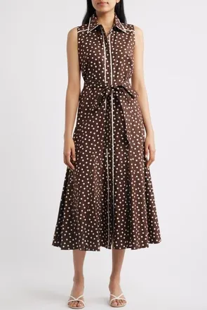 Anne Klein Polka Dot Midi Shirtdress in Dark Chocolate/white at Nordstrom, Size 0