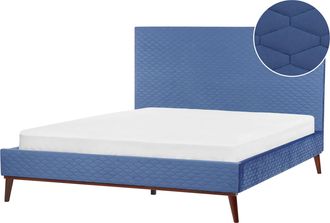 Beliani Cama Con Somier Cabecero Panal Acolchado Dise&ntilde;o Moderno Tapizado De Terciopelo Azul 180 X 200 Cm Bayonne