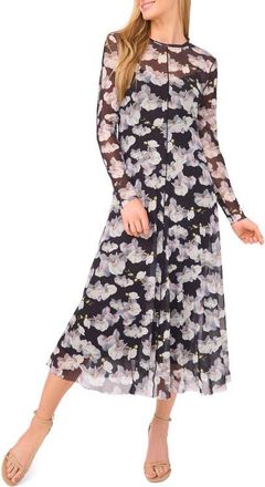 Ted Baker Floral Long Sleeve Mesh Dress in Rich Black at Nordstrom, Size X-Large