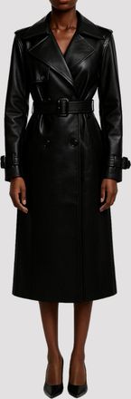 Elle Womens Sophia PU Long Trench Coat in Black - Size 12 UK