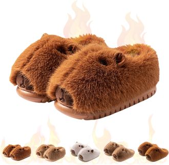 Generic Cartoon Capybara Slippers For Women & Men - Soft Plush Slippers, Plush 3D Cartoon Capibara Shoes (Brown 2, One Size, Adult, Women, 6, Numeric Range, U