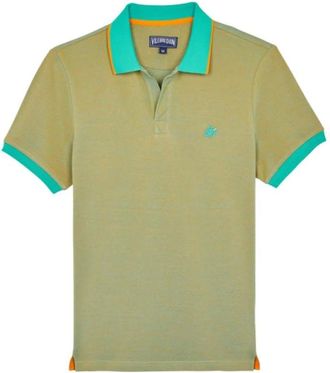 Vilebrequin Tops, Heren, Groen, S, Katoen, Effen poloshirt van katoen met veranderend effect voor heren