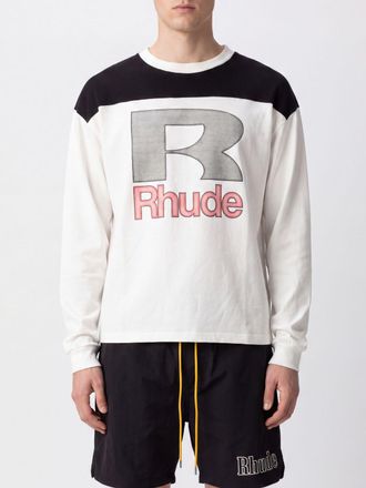 Rhude T-shirt a maniche lunghe in cotone con logo stampato a contrasto