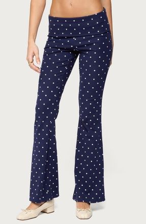 Edikted Daliya Dot Foldover Pants in Navy at Nordstrom, Size X-Large