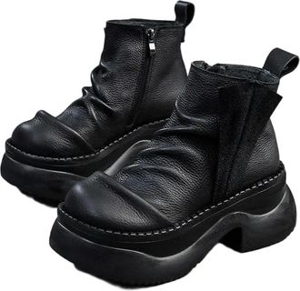 Generic QXDZSW 6.5cm Suede Moccasins Chimney Fashion Ankle Booties Autumn Ladies Motorcycle Spring Boots Women Shoes Black