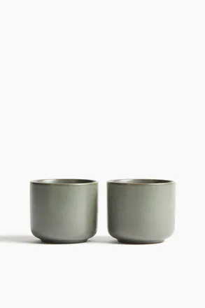 H&M 2er-Pack Becher mit reaktiver Glasur - Mattgr&uuml;n