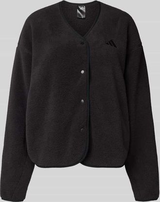 adidas Fleecejacke mit Label-Stitching und Rundhalsausschnitt in Black, Gr&ouml;&szlig;e S