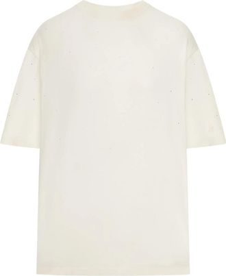 Golden Goose Star/ Unisex Relaxed Fit T-Shirt/ Cotton Jersey/ Vintage Treatment/ Degrade Hotfix/ Star Golden Goo Clothing