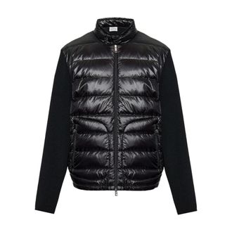Moncler Winter Jackets, male, Black, L, Black Wool Cardigan with Quilted Nylon Front