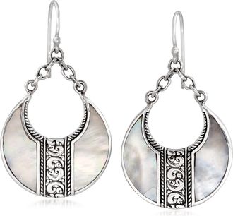 Ross-Simons Mother-Of-Pearl Bali-Style Teardrop Earrings in Sterling Silver