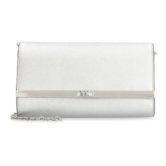 Michael Kors Clutches, female, Gray, ONE SIZE, Metallic Leather Clutch with Chain Strap