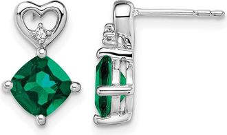 Diamond2Deal 14k White Gold Created Emerald and Diamond Heart Earrings