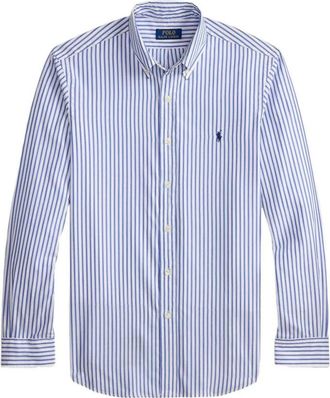 Polo Ralph Lauren Custom Fit Gestreepte Popeline Overhemd - Heren - Casual Overhemden - Blauw - XL - Katoen - Overhemden