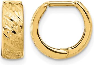 Diamond2Deal 14K Yellow Gold Polished and Diamond-cut Huggie Hoop Earrings