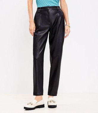LOFT Pleated Tapered Pants in Faux Leather