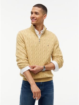 Tommy Hilfiger Mens Cable Knit Quarter-Zip Sweater - Beechwood - XXXL