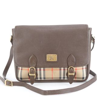 Burberry Brown Leather Canvas Shoulder Bag (Pre-Owned)
