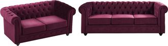 Vente-Unique Sof&aacute;s Chesterfield de terciopelo morado de 3 plazas y 2 plazas