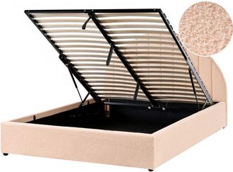 Beliani Cama Minimalista Con Almacenaje 140 X 200 Cm De Boucl&eacute; Moderna Con Cabecero Rosa Melocot&oacute;n Chadenet