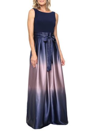 S.L. Fashions Ombr&egrave; Satin Woven Gown in Navy/mauve at Nordstrom, Size 10