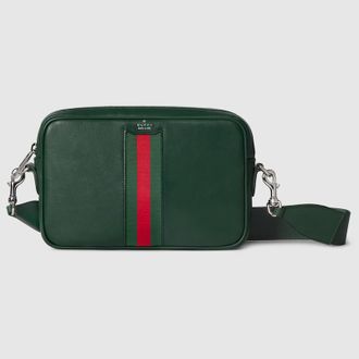 Gucci Web Trademark Small Crossbody Bag, Green, Leather