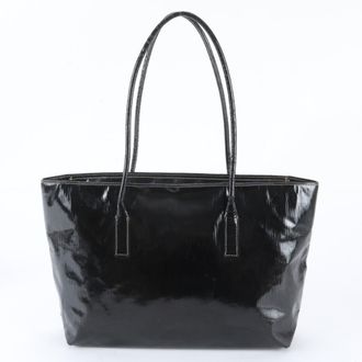 Prada Black Leather Coated Canvas Handbag Shoulder Bag Tote Bag (Pre-Owned)
