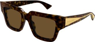 Bottega Veneta Rechthoekige Oversized Zonnebril met Metalen Logo - Dames - Zonnebrillen - Bruin - ONE Size - Accessoires