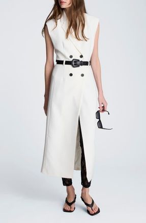 Kenneth Cole Double Breasted Midi Trench Dress in Natural White /Black at Nordstrom, Size 10
