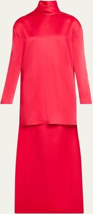 Tom Ford Mock-Neck Scarf Crepe High-Low Dress