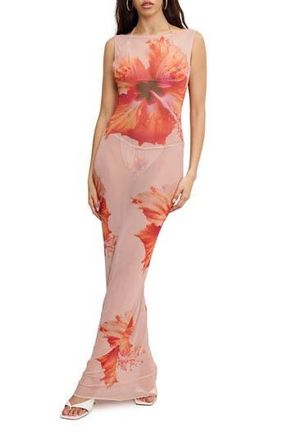 Good American Gauze Mesh Cover-Up Maxi Dress in Mauve Tropical Hibiscus001 at Nordstrom Rack, Size X-Small