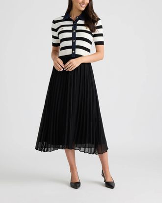 Ellen Tracy Womens Short Sleeve Twofer Dress with Pleated Skirt
