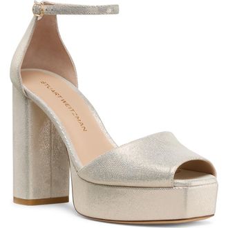 Stuart Weitzman Sabrina Platform Ankle Strap Sandal in Linendnu at Nordstrom, Size 10