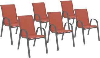 IDMarket Set Di 6 Sedie Da Giardino Lyma Impilabili In Metallo E Textilene, Nei Colori Terracotta E Grigio