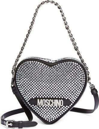 Moschino Heart Crystal Embellished Handbag in Fantasy Print Black at Nordstrom