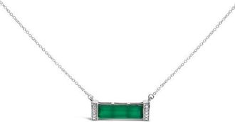 House of Brilliance Sterling Silver Diamond Accent and Green Agate Bar Pendant Necklace at Nordstrom