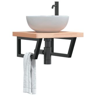 Berkfield Home Basin Shelf Wall Mounted Steel & Solid Wood Beech in Brown