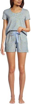 Lands End Knit 2 Piece Pajama Set - Short Sleeve Top and Shorts in Misty Blue Floral at Nordstrom, Size X-Small