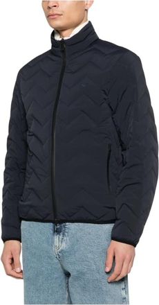 Emporio Armani Waterafstotende Chevron Gekwalte Nylon-Spandex Donsjack - Heren - Gewatteerde jassen - Blauw - 2XL - Nylon - Jassen