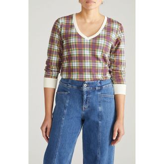 Universal Standard Long Sleeve V-Rex Tee in Purple Plaid at Nordstrom, Size 4Xl